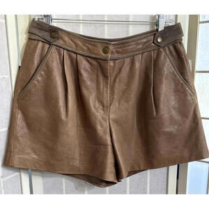 Tibi Brown 100% Lamb Leather Shorts Designer City Chic Classic Front Zip Lined 4